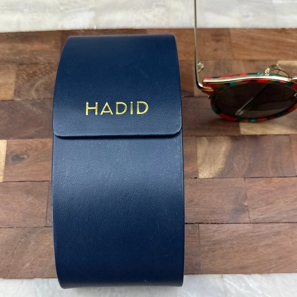 HADID Jetsetter Sunglasses Multicolor Round Mesh Side Shield Gold Case EXCELLENT